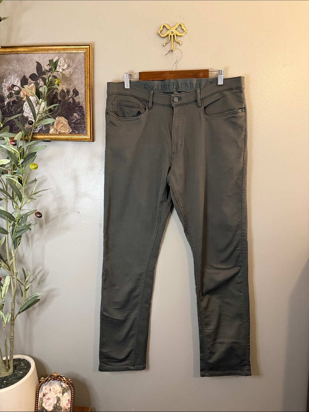 English Laundry Men’s 36x32 Olive Green Stretch Straight Leg 5 Pocket Pants - Picture 3 of 7